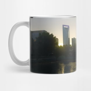 Cool photography of Charlotte North Carolina skyline blue sky sunset USA city break Mug